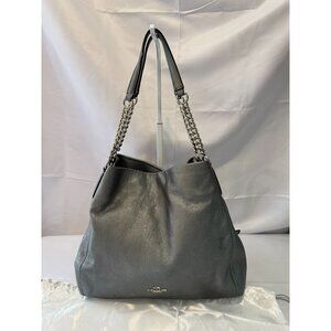 Coach Phoebe Shoulder Bag Pebbled Leather Gunmetal Gray Purse Silver Hardware
